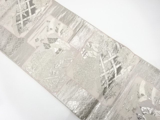 JAPANESE KIMONO / ANTIQUE FUKURO OBI / SILK / PLATINUM FOIL / WOVEN MAPLE